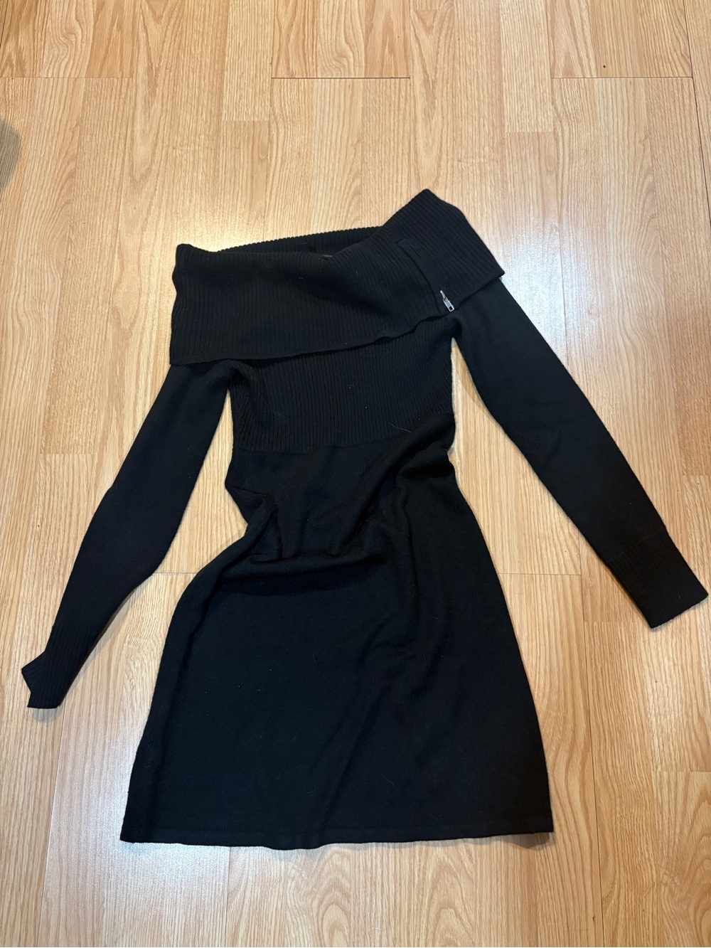 BCBGMaxAzria Black One-Shoulder Foldover Knit Dress
